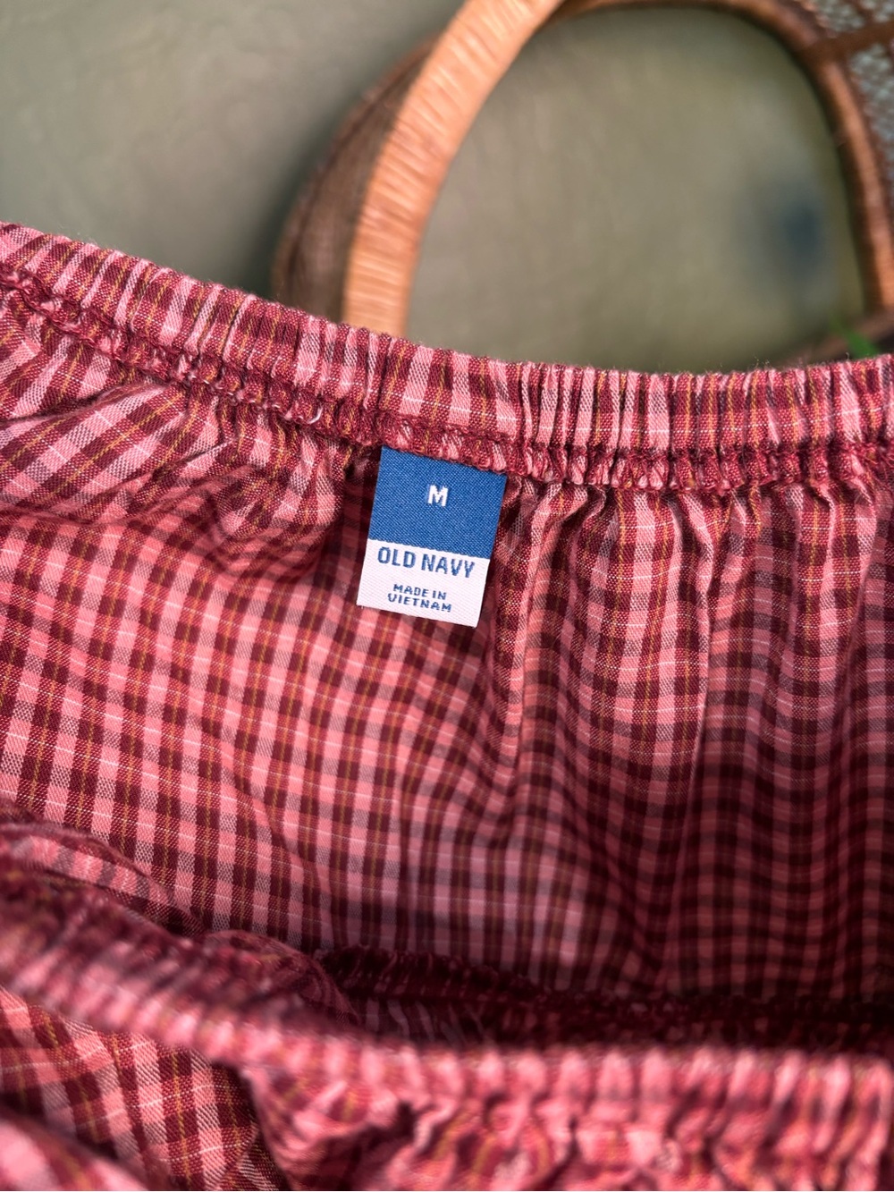 Old Navy Pink & Rust Gingham Plaid Elastic Waist Off Shoulder Tiered Dress - Picture 3 of 3